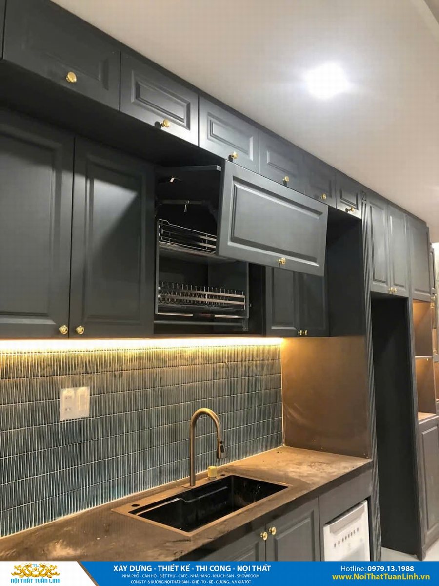 Thiết kế thi công nội thất tủ bếp căn hộ chung cư hiện đại màu xám – Nội Thất Tuấn Linh giá tốt cạnh tranh 
