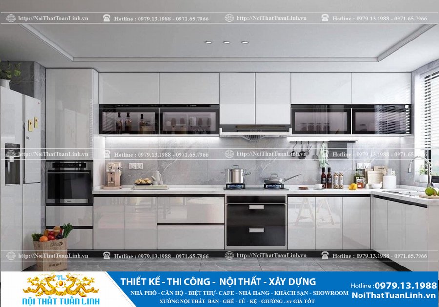 Thiết kế thi công nội thất nhà bếp tủ bếp chữ L hiện đaị báo giá 
