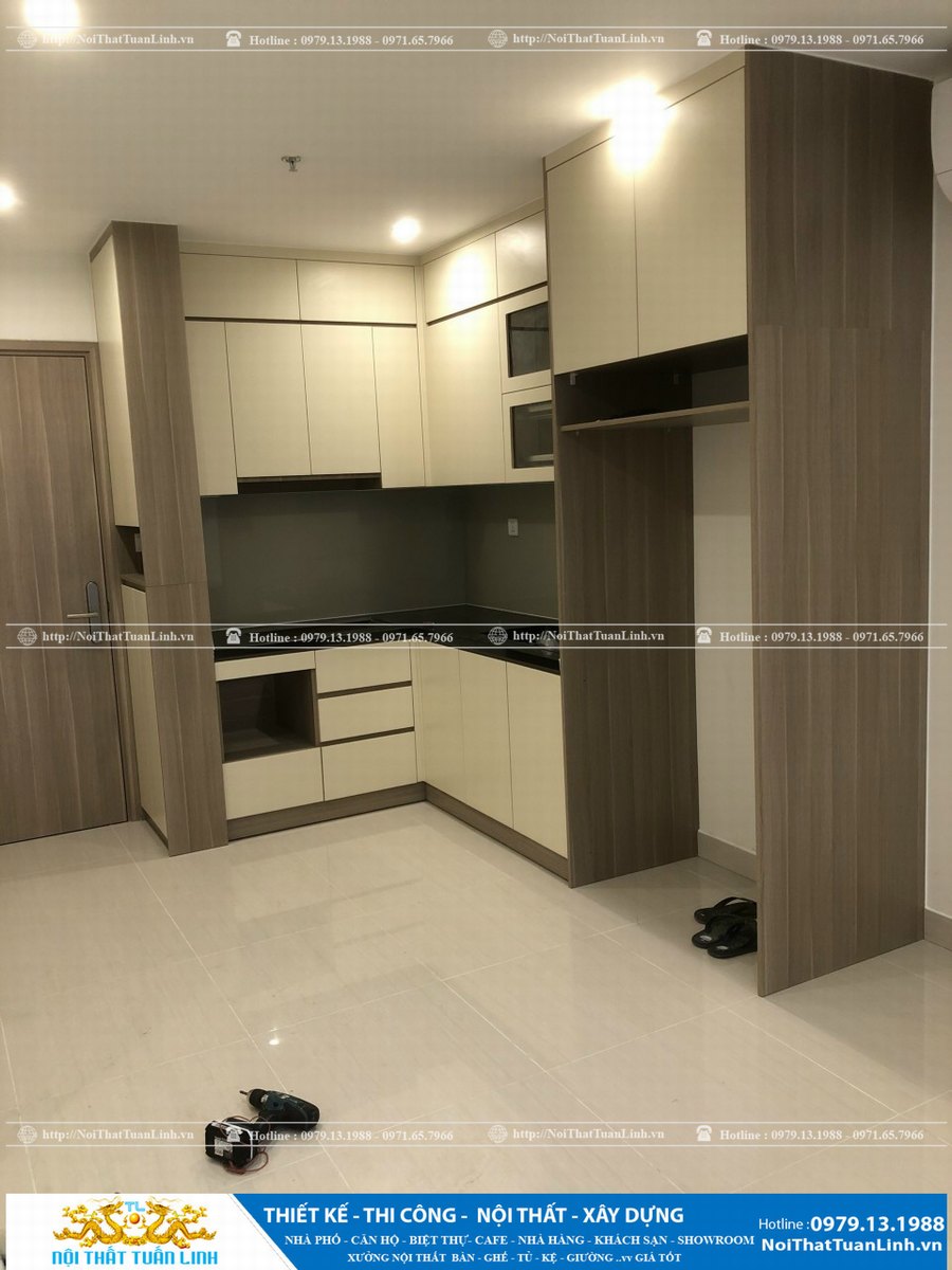 Thi công lắp đặt nội thất bếp chung cư căn hộ 1