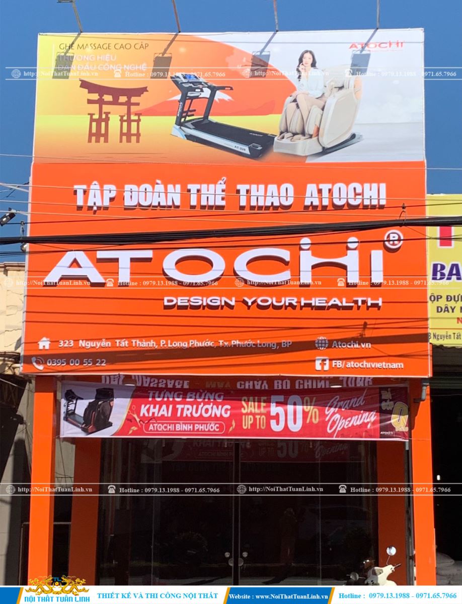 Thiết kế thi công bảng hiệu mặt tiền shop thời trang ATOCHI báo giá