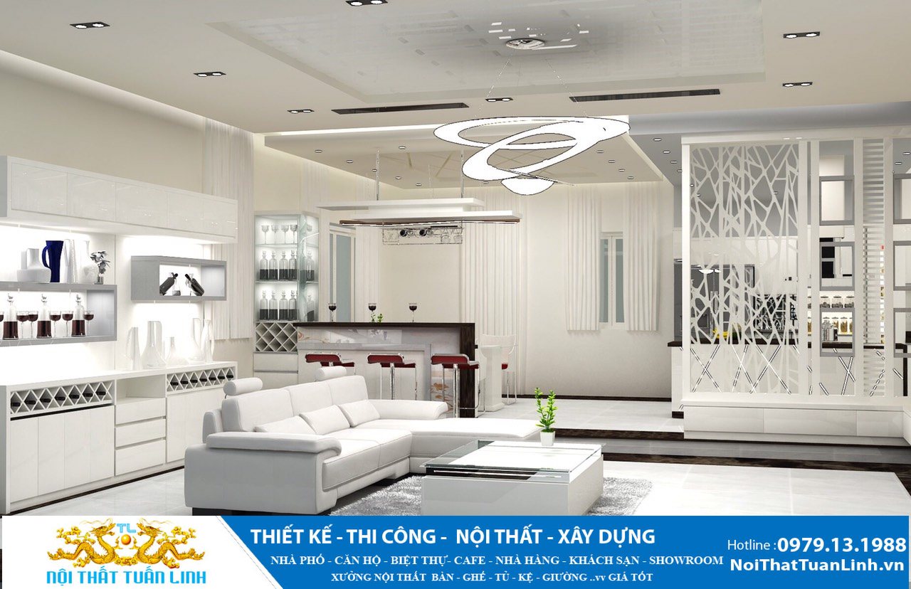 Thiết kế nội thất căn hộ không gian mở với phòng khách liền bếp gọn gàng 1