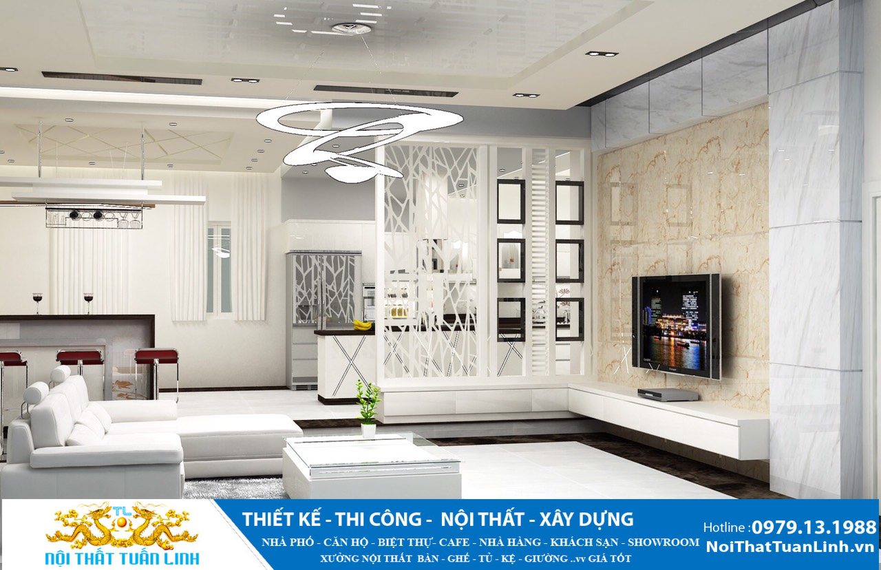 Thiết kế nội thất căn hộ không gian mở với phòng khách liền bếp gọn gàng 2
