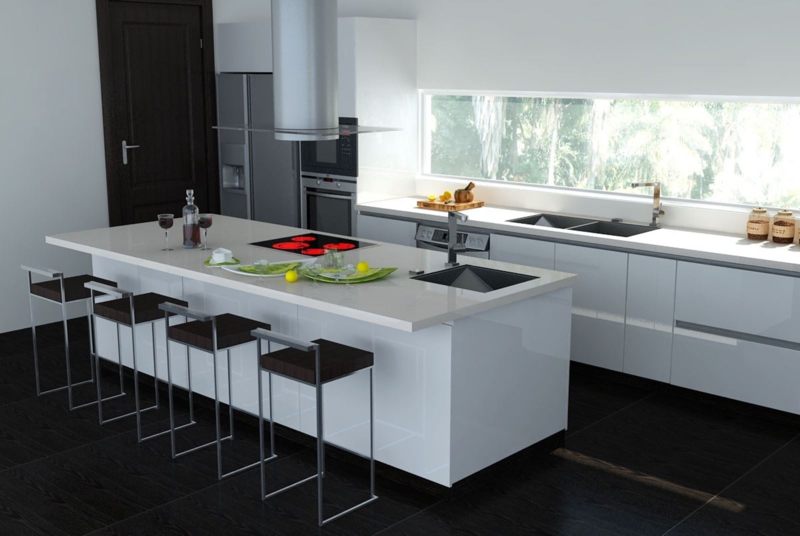 Nội thất nhà bếp đẹp với tông màu trắng đen 4