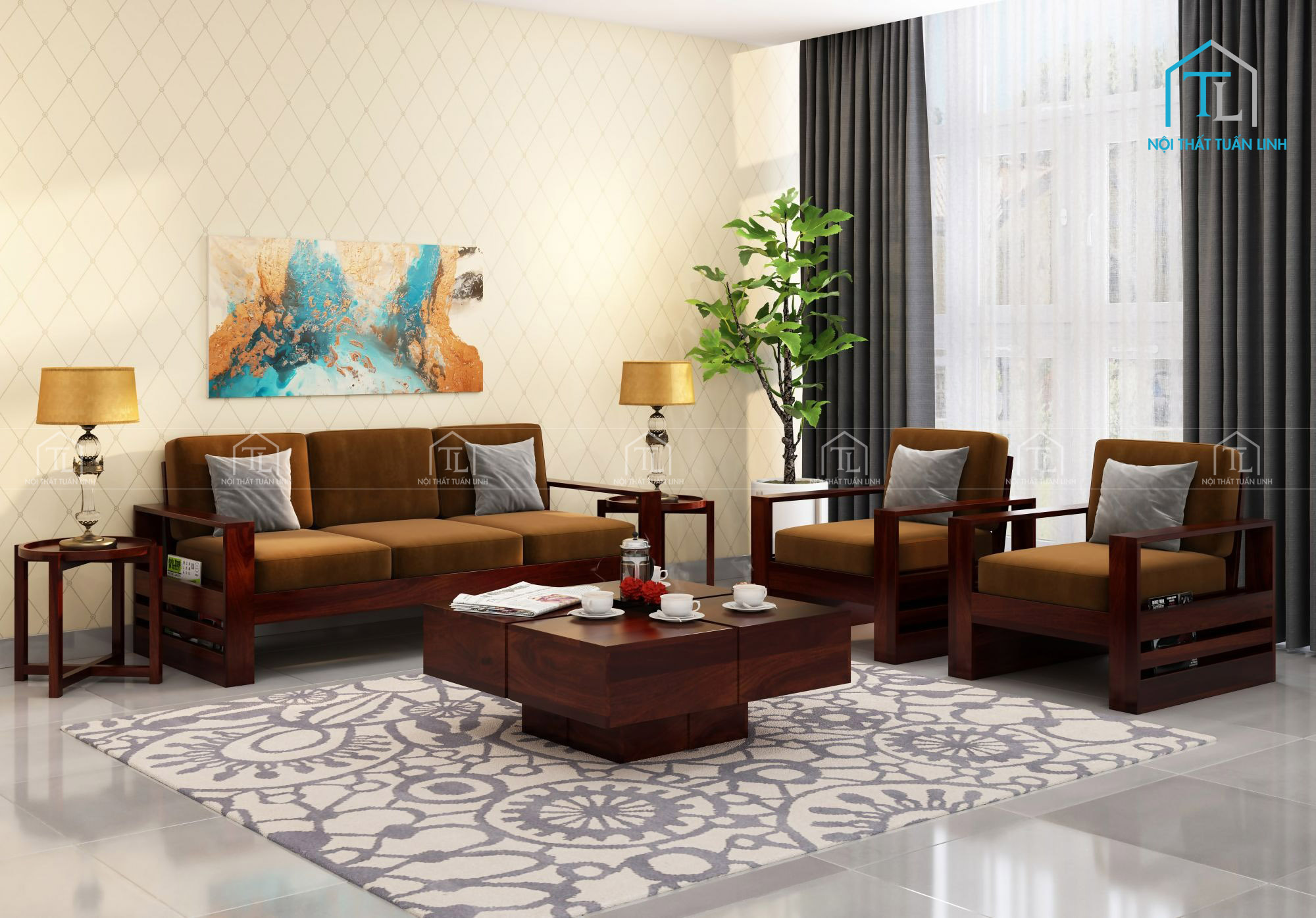 Bộ bàn ghế sofa gỗ óc chó