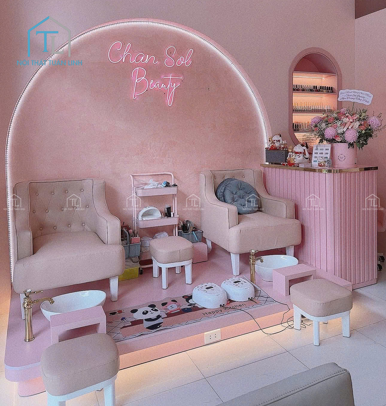 Thi công spa nail tông hồng