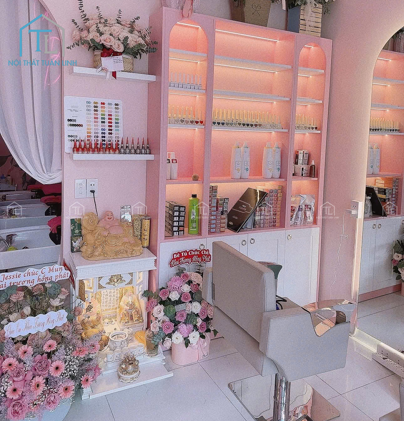 Thi công spa nail tông hồng