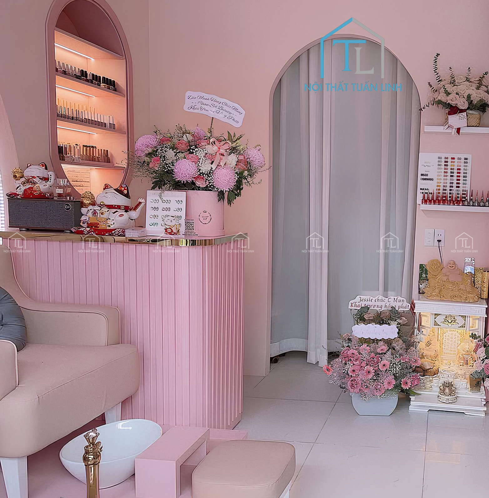 Thi công spa nail tông hồng