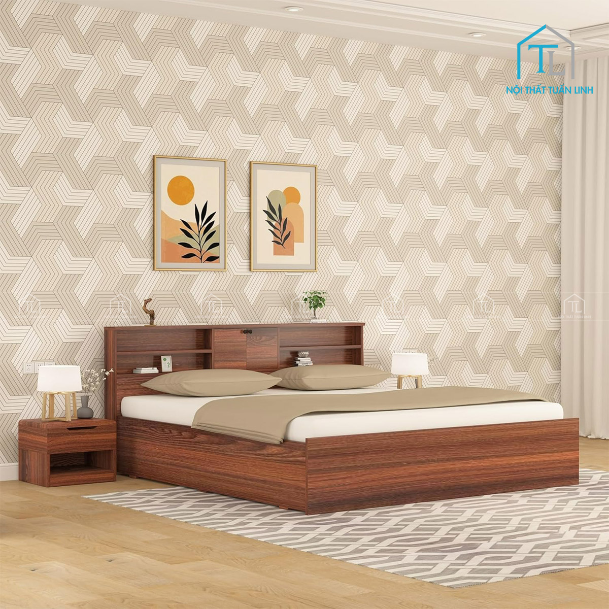 Giường ngủ gỗ công nghiệp có hộc lưu trữ thiết kế hiện đại (1m8 x 2m)
