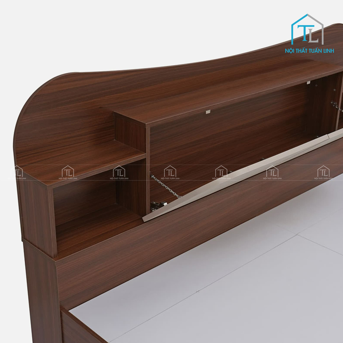 Giường ngủ gỗ công nghiệp vân gỗ óc chó có đầu giường và hộc chứa tiện ích