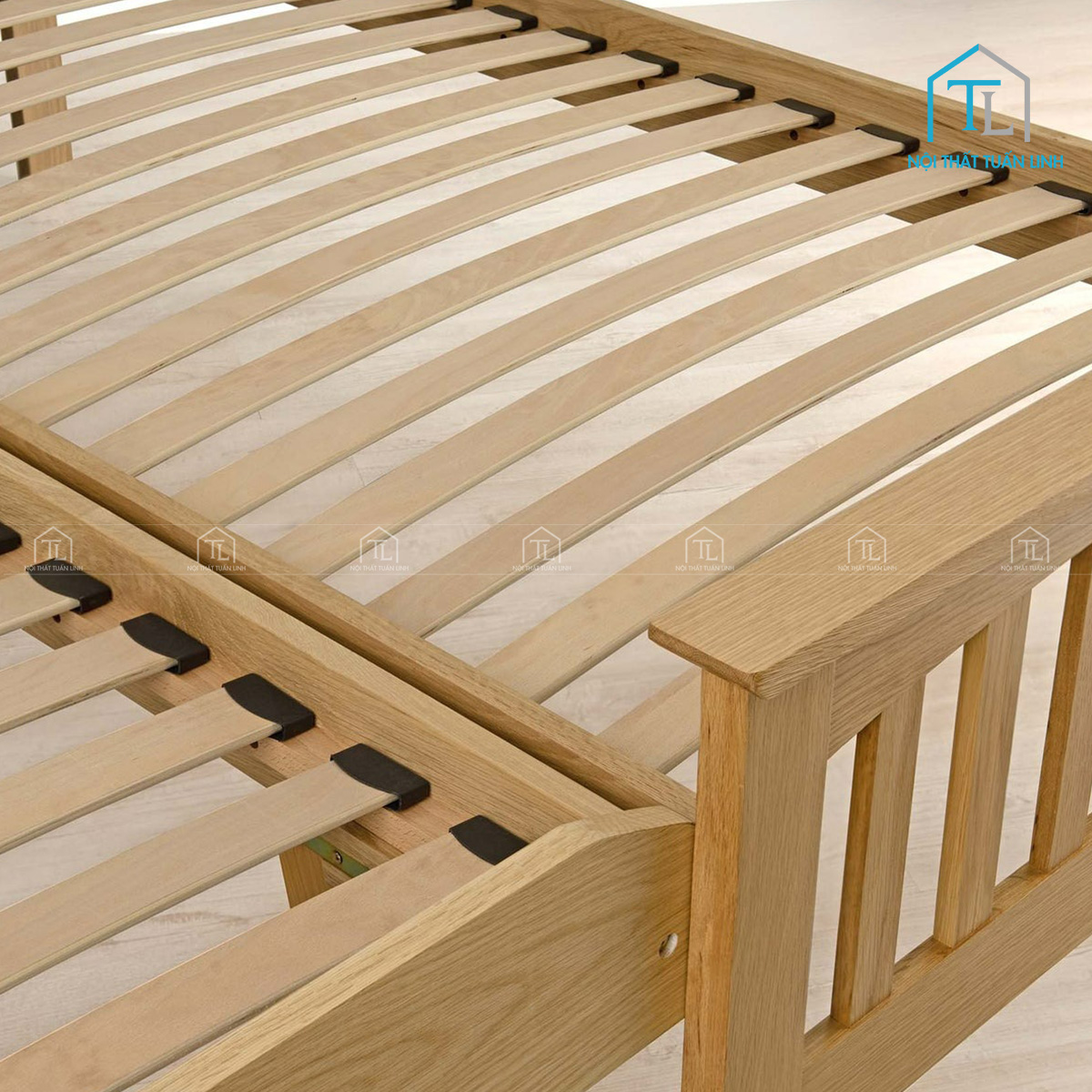 Giường ngủ gỗ sồi tự nhiên kèm giường phụ thông minh phong cách hiện đại