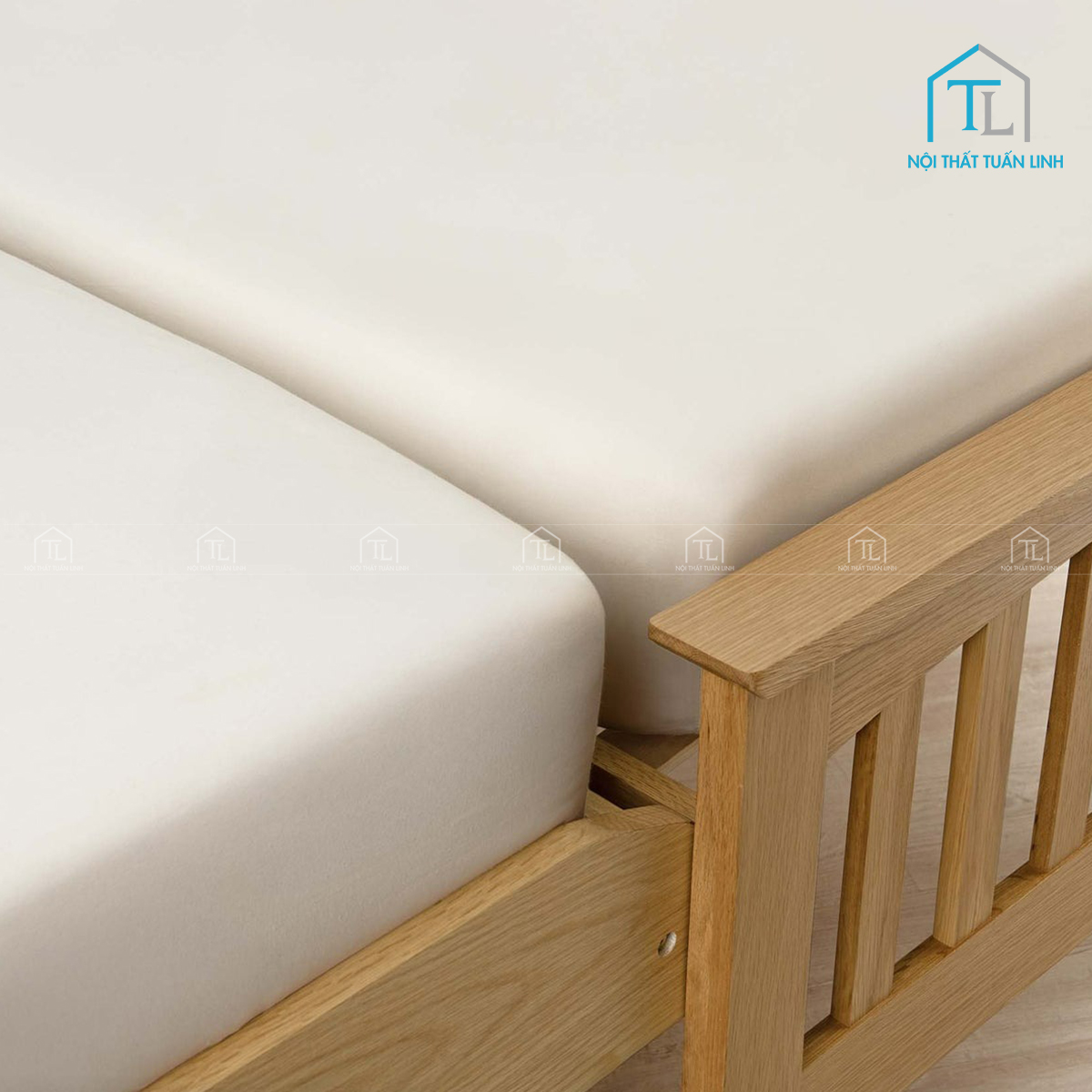Giường ngủ gỗ sồi tự nhiên kèm giường phụ thông minh phong cách hiện đại