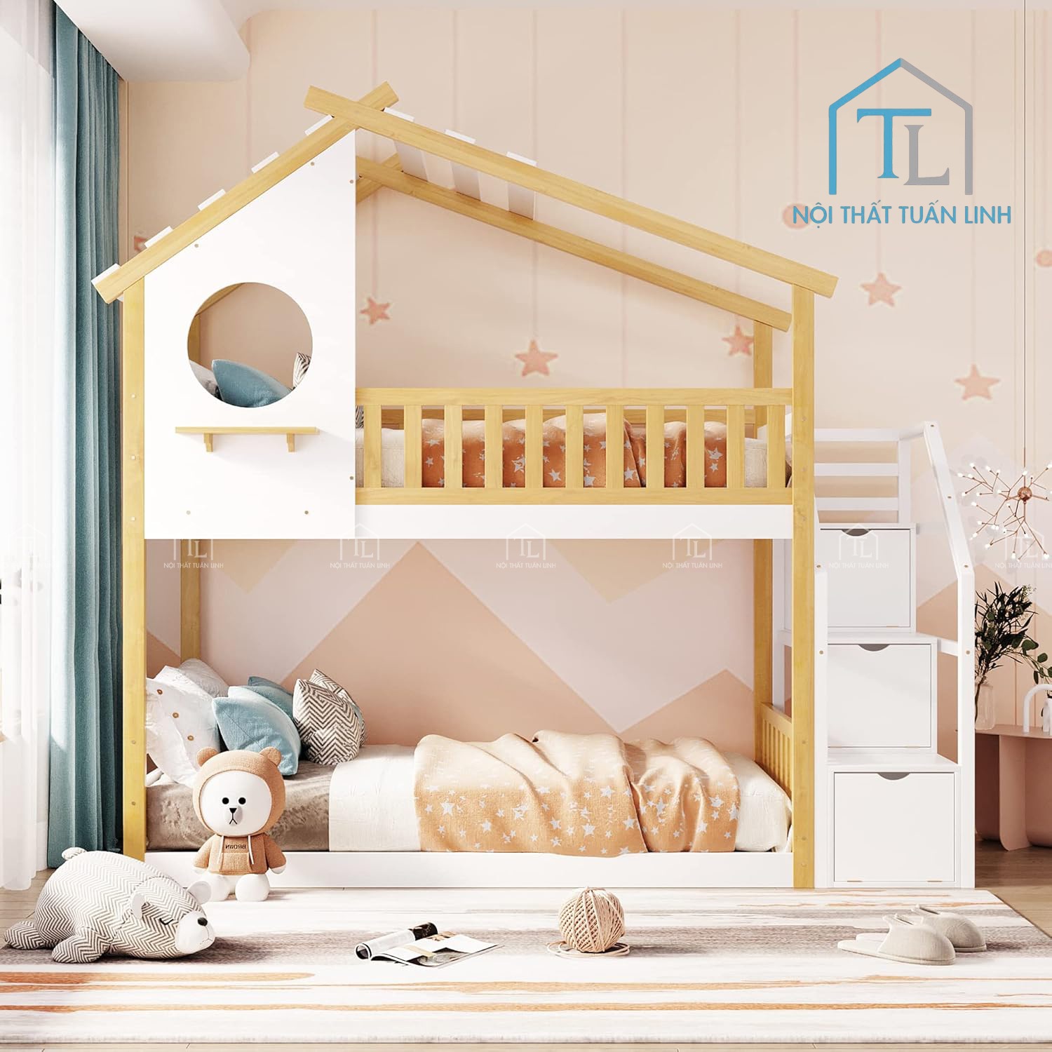 Giường tầng trẻ em gỗ thông