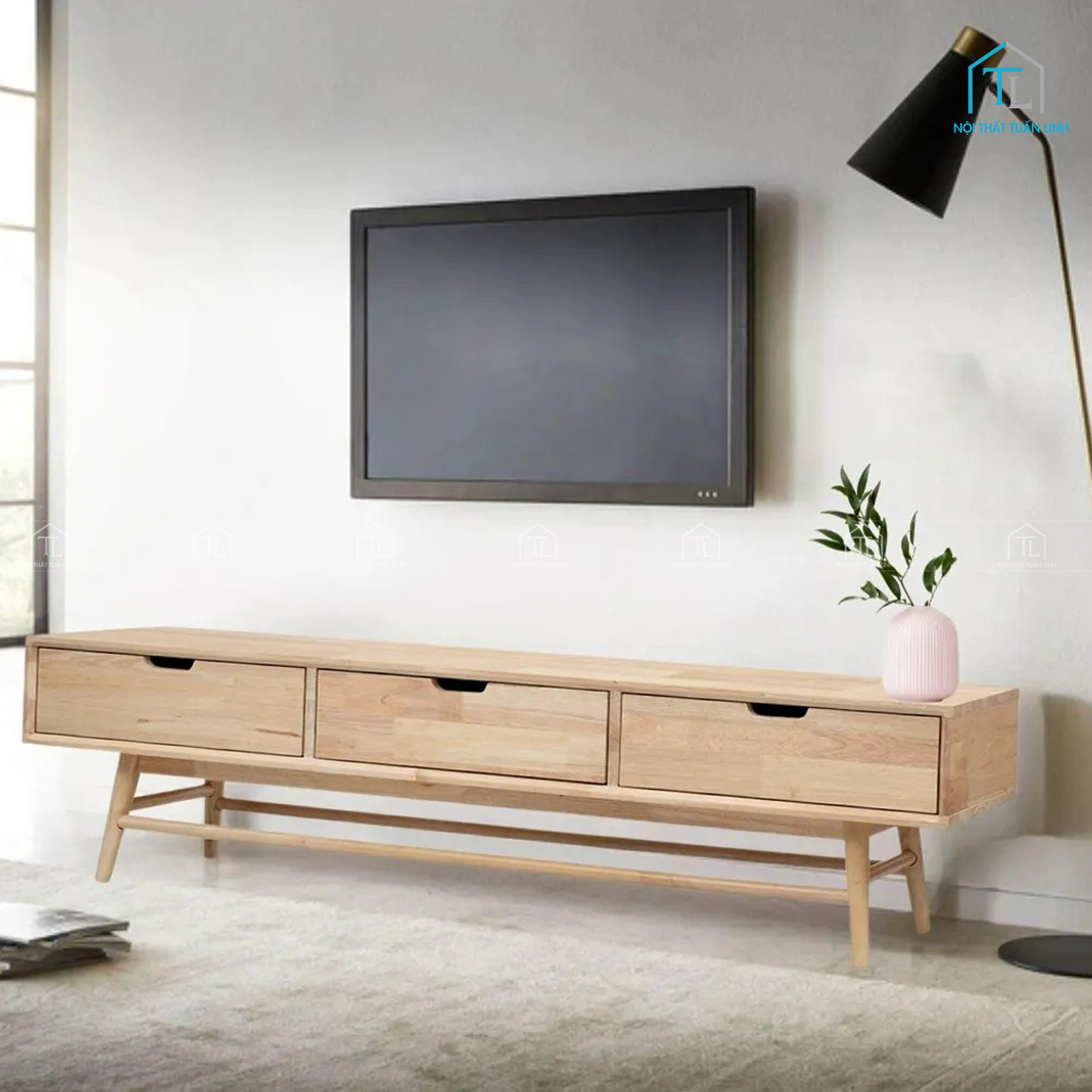 Kệ tivi gỗ cao su hiện đại bền đẹp, sang trọng