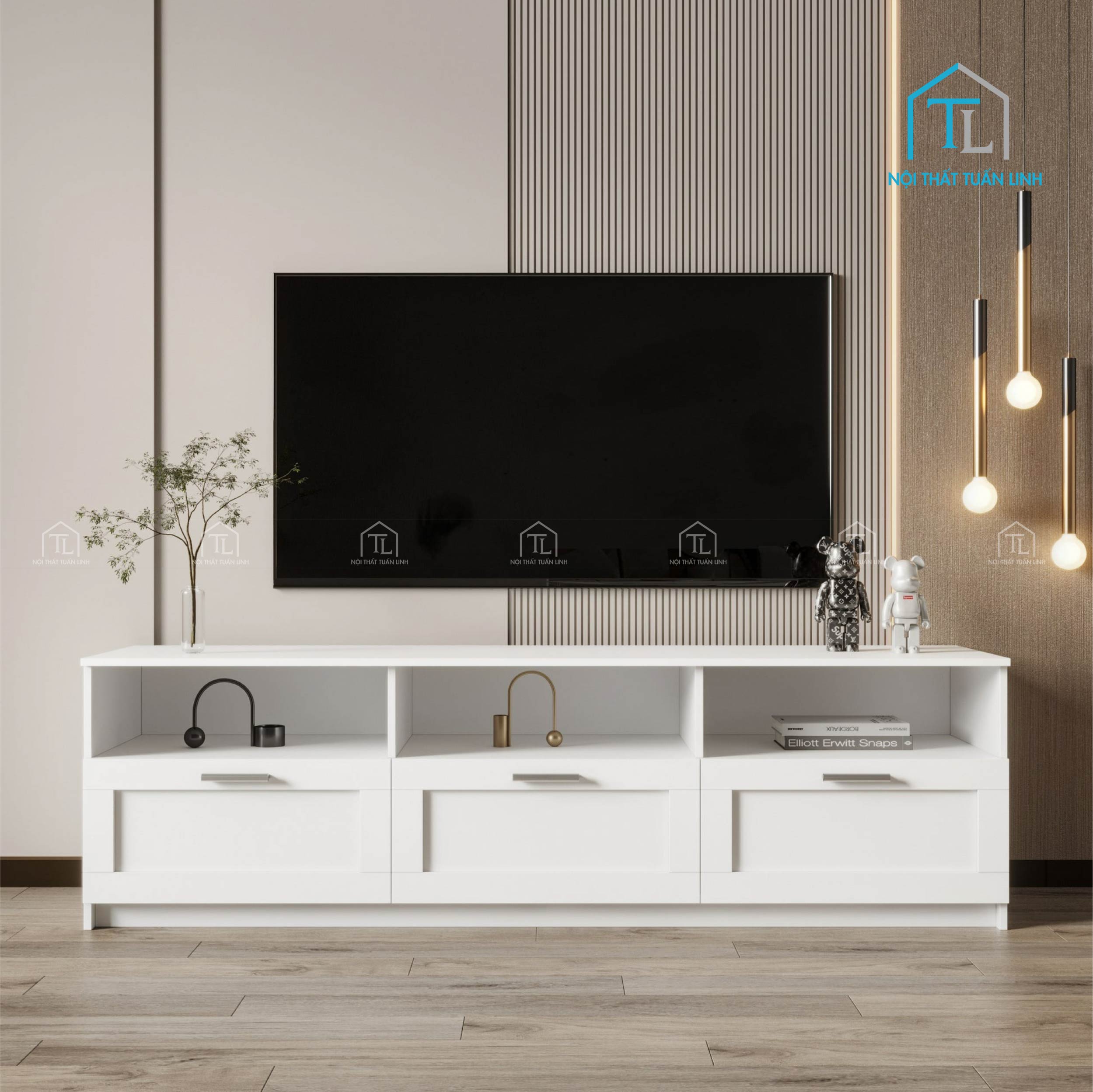 Kệ tivi MDF màu trắng hiện đại thanh lịch