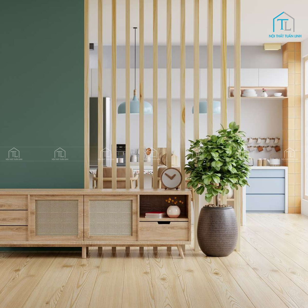 Vách ngăn gỗ phong cách đơn giản hiện đại, bền đẹp tinh tế
