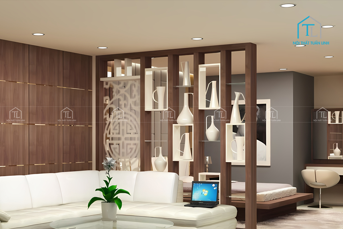 Thiết kế nội thất phòng khách liền kề phòng ngủ căn hộ nhỏ