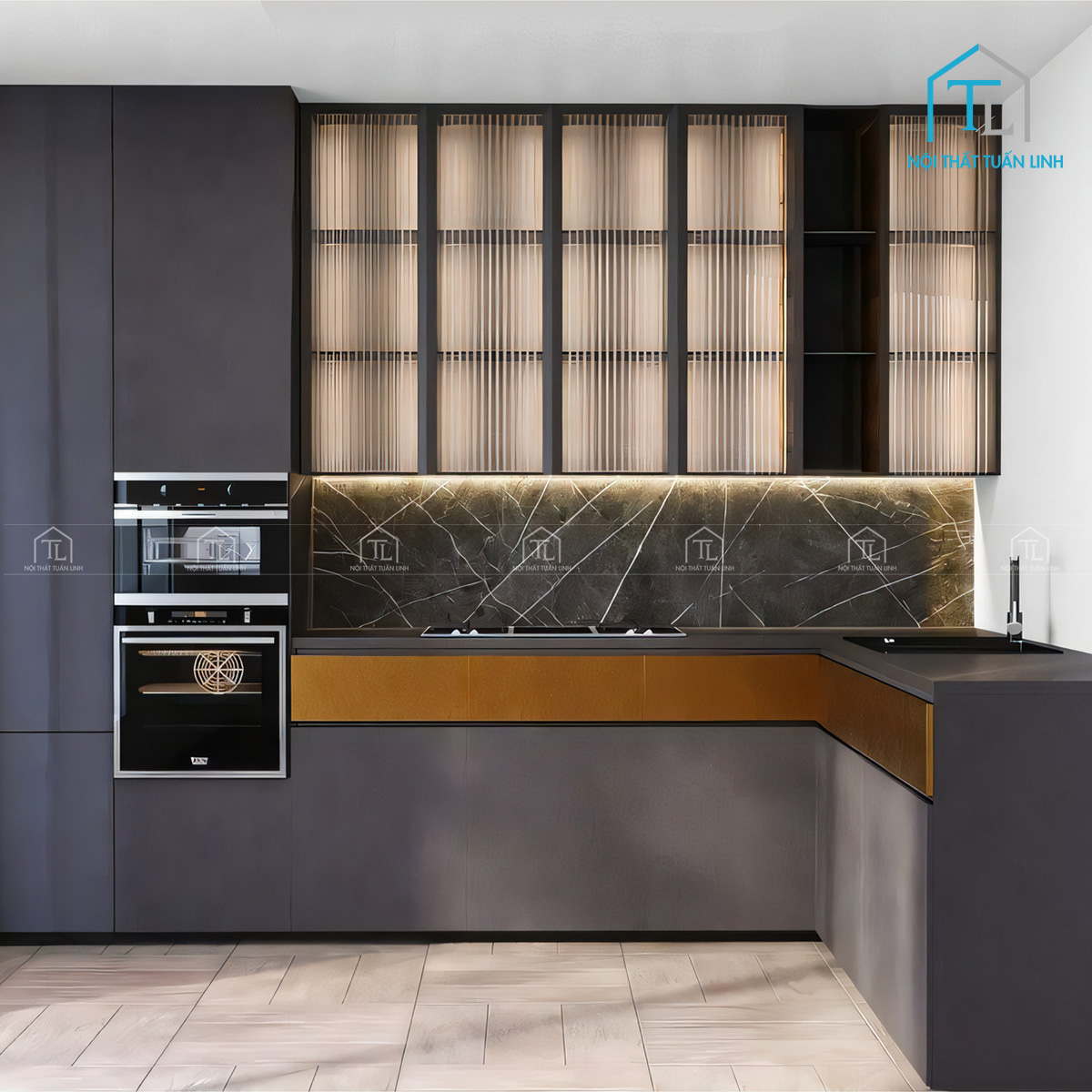 Tủ bếp MDF hiện đại thiết kế chữ L cao cấp