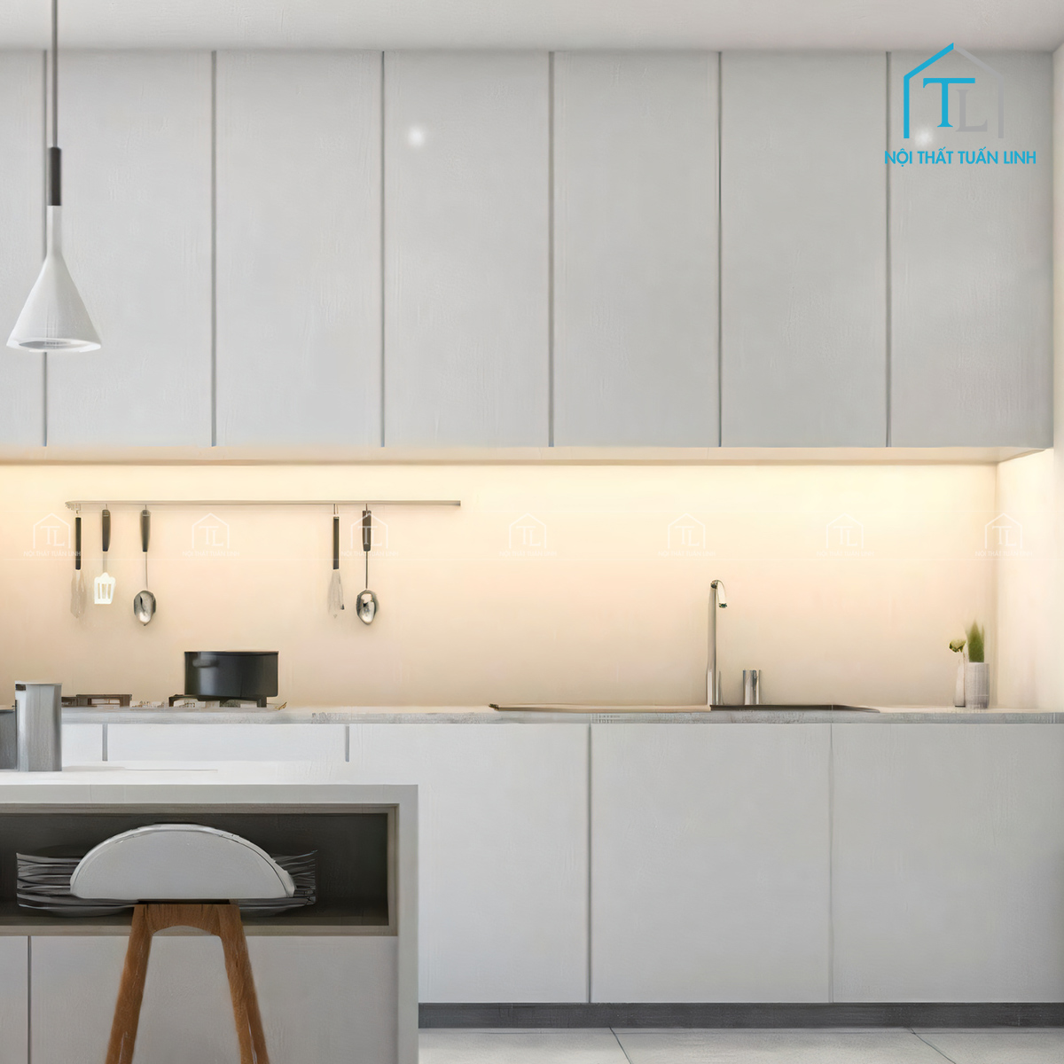 Tủ bếp Acrylic bóng gương cao cấp phong cách hiện đại