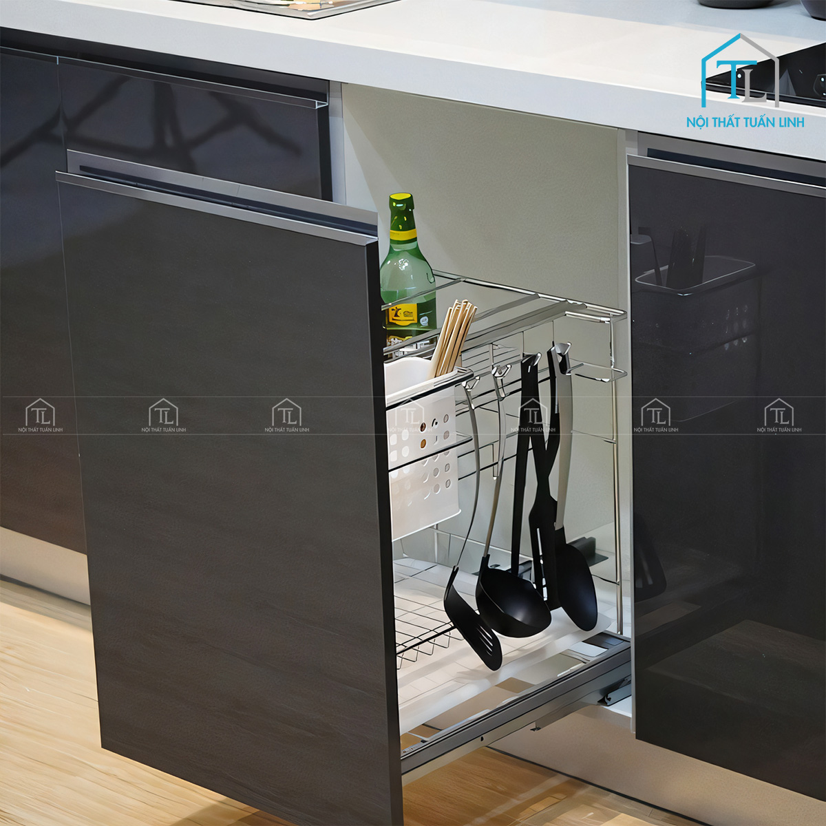 Tủ bếp Acrylic bóng gương thiết kế hiện đại