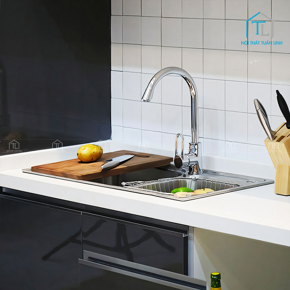 Tủ bếp Acrylic bóng gương thiết kế hiện đại