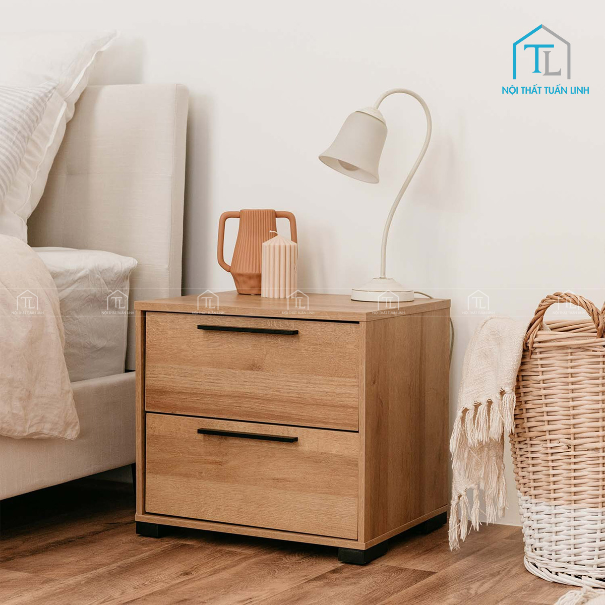 Tủ đầu giường gỗ MDF 2 ngăn kéo hiện đại