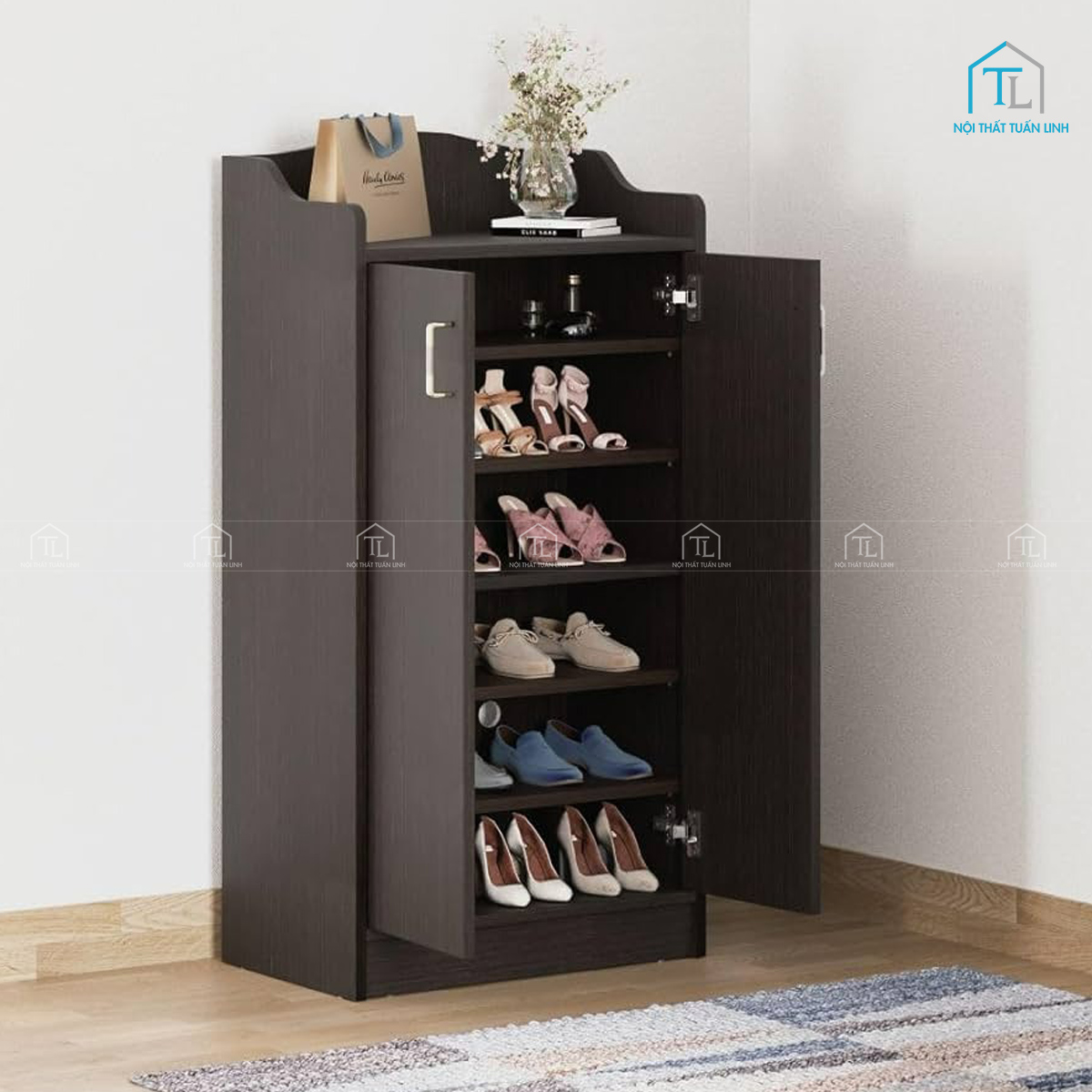 Tủ giày dép bằng gỗ công nghiệp thiết kế hiện đại, tiện nghi