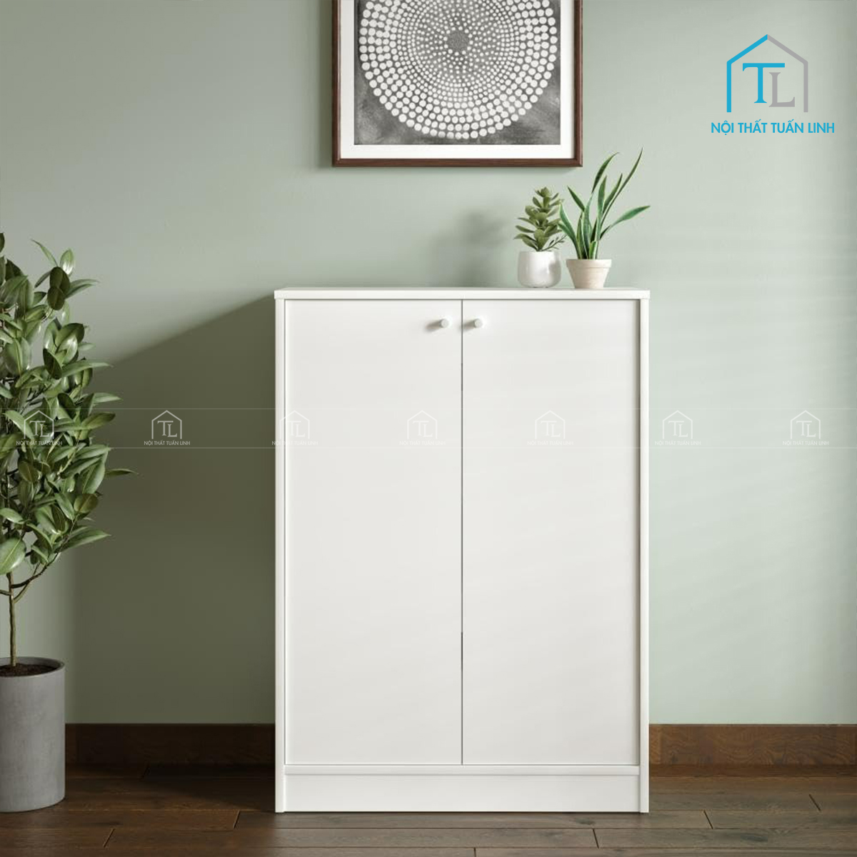 Tủ giày dép gỗ công nghiệp 2 cánh màu trắng