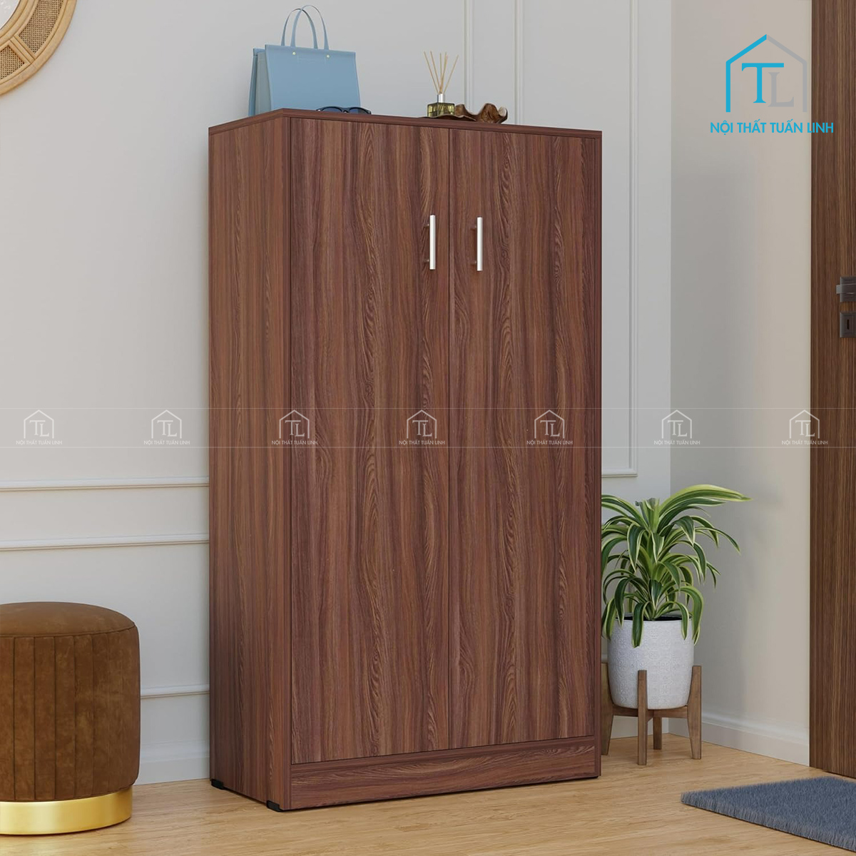 Tủ giày dép gỗ công nghiệp 7 tầng màu óc chó hiện đại