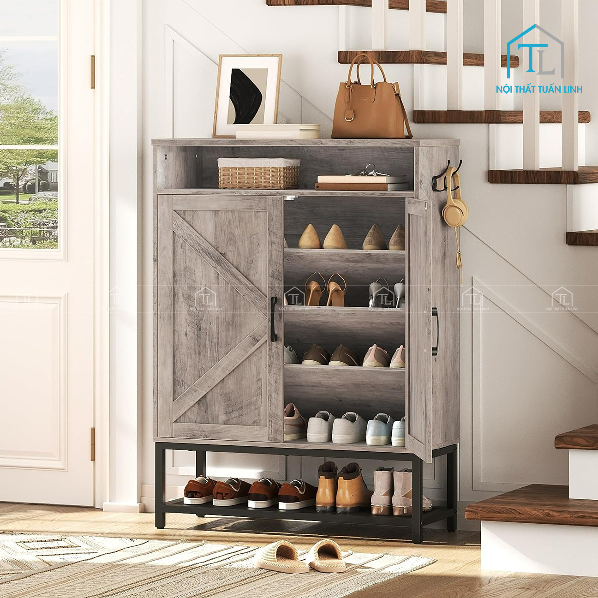 Tủ giày dép gỗ công nghiệp thiết kế gọn gàng