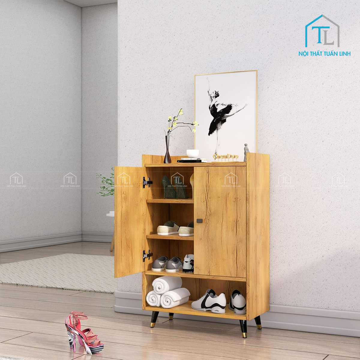 Tủ giày dép gỗ công nghiệp thiết kế hiện đại cho phòng khách