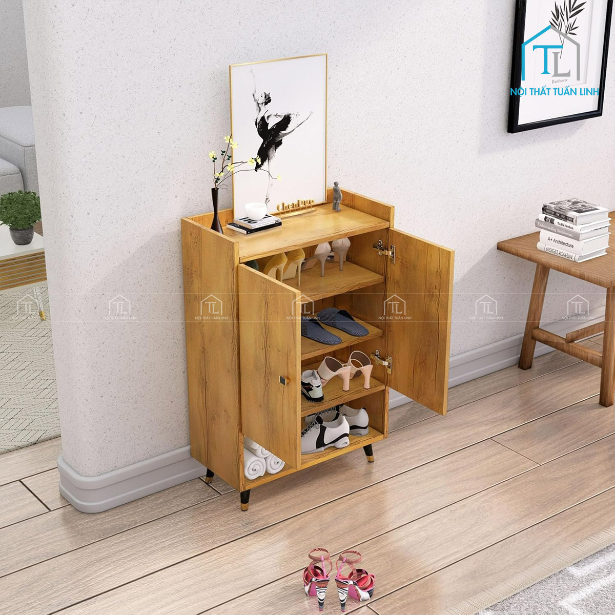 Tủ giày dép gỗ công nghiệp thiết kế hiện đại cho phòng khách