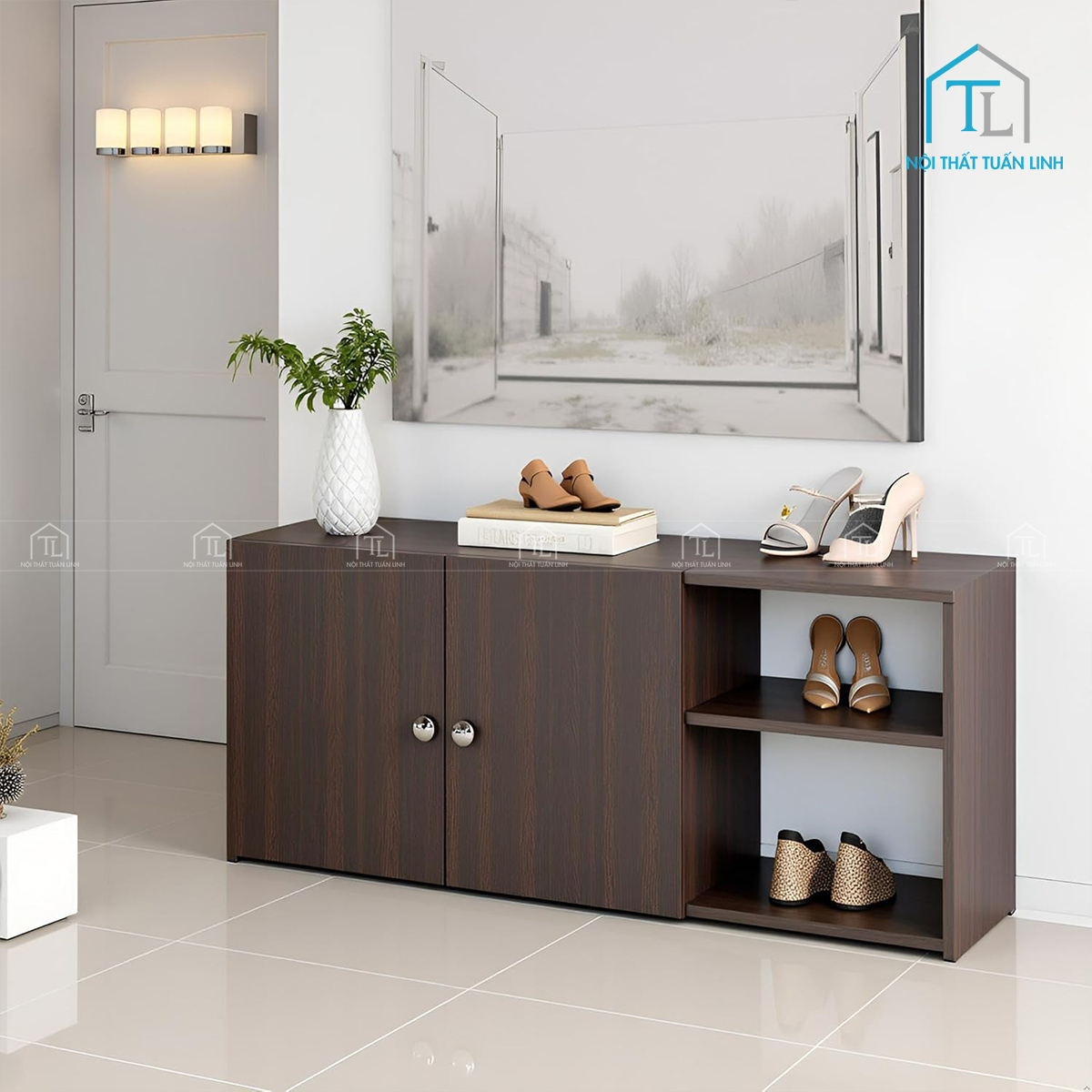 Tủ giày dép gỗ công nghiệp vân gỗ cao cấp