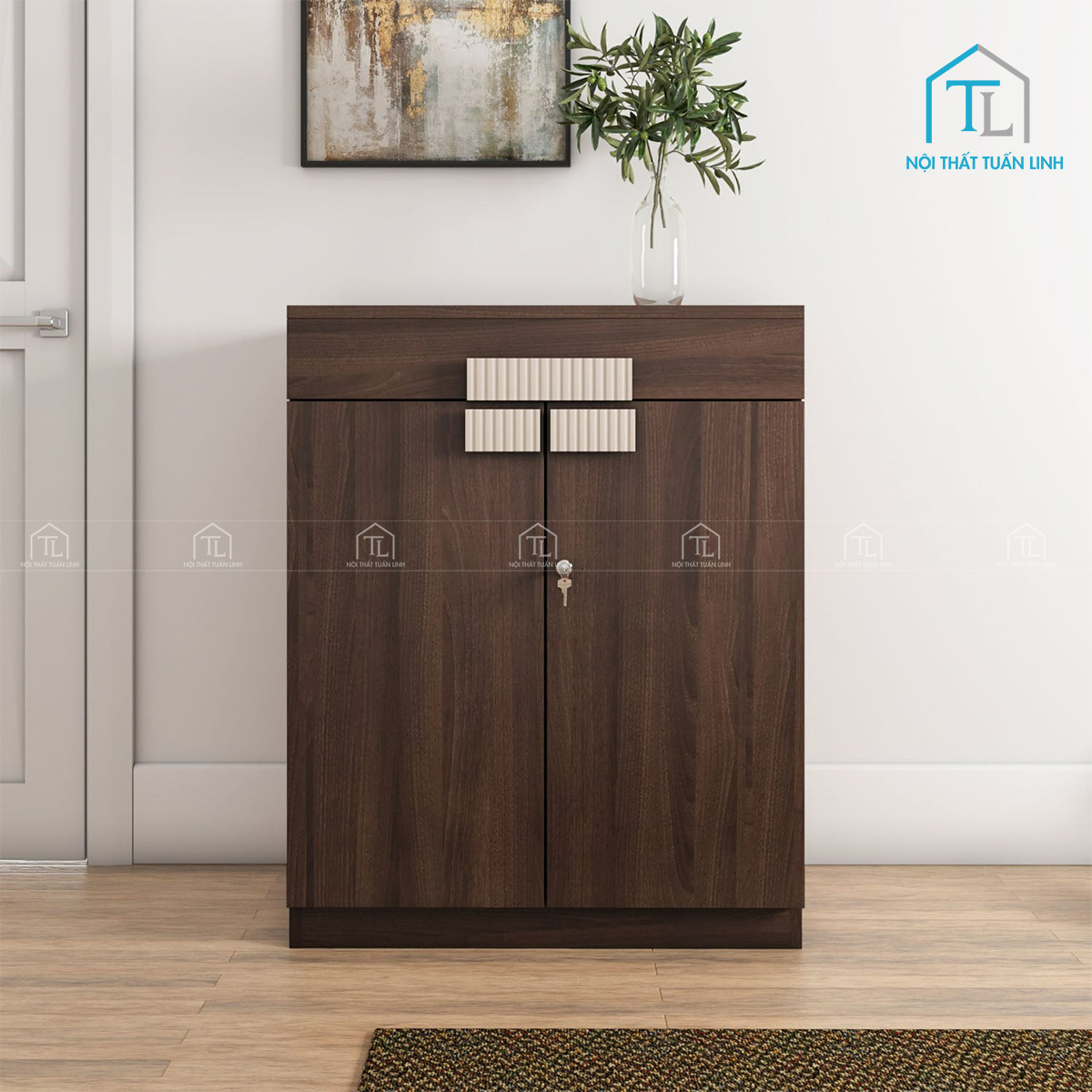 Tủ giày gỗ công nghiệp màu óc chó giá tốt