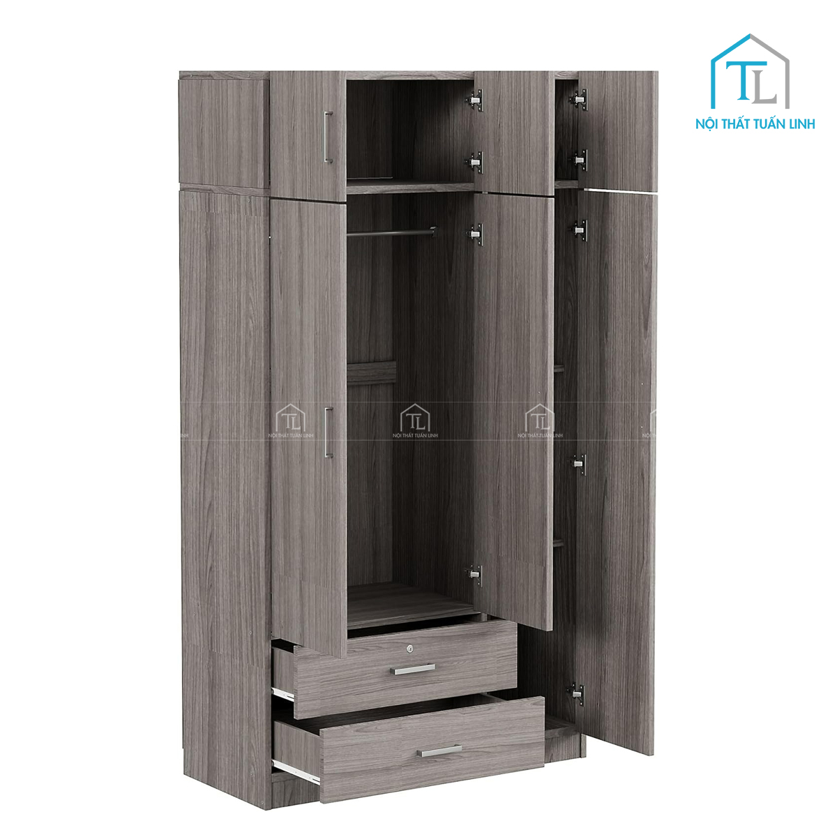 Tủ quần áo 3 cánh có gương gỗ MDF tích hợp ngăn kéo