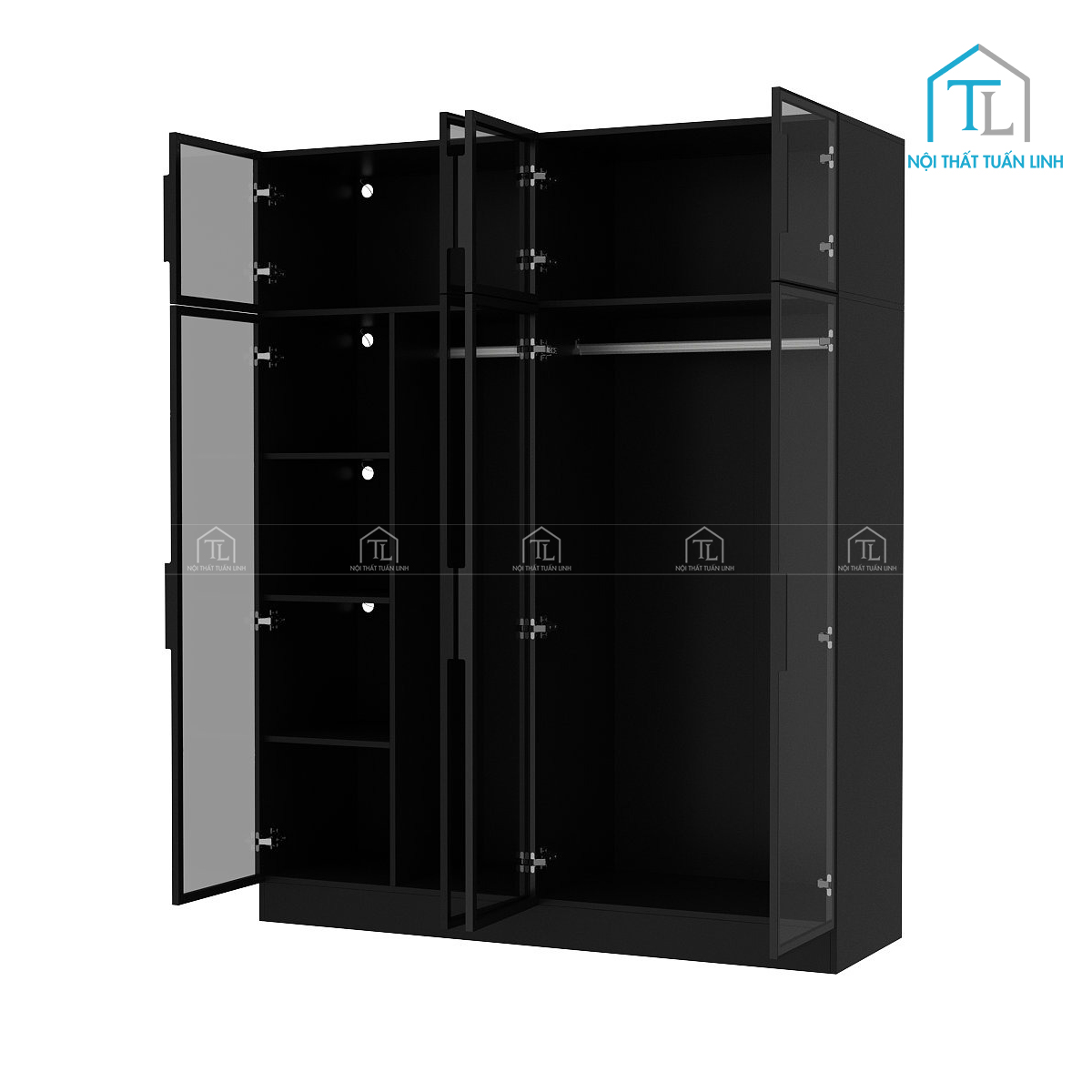 Tủ quần áo cánh kính thiết kế hiện đại tích hợp đèn LED cao cấp
