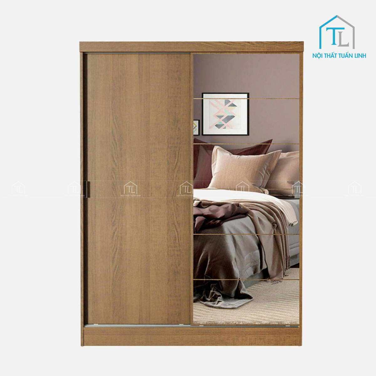 Tủ quần áo cửa lùa gỗ công nghiệp MDF kết hợp gương soi