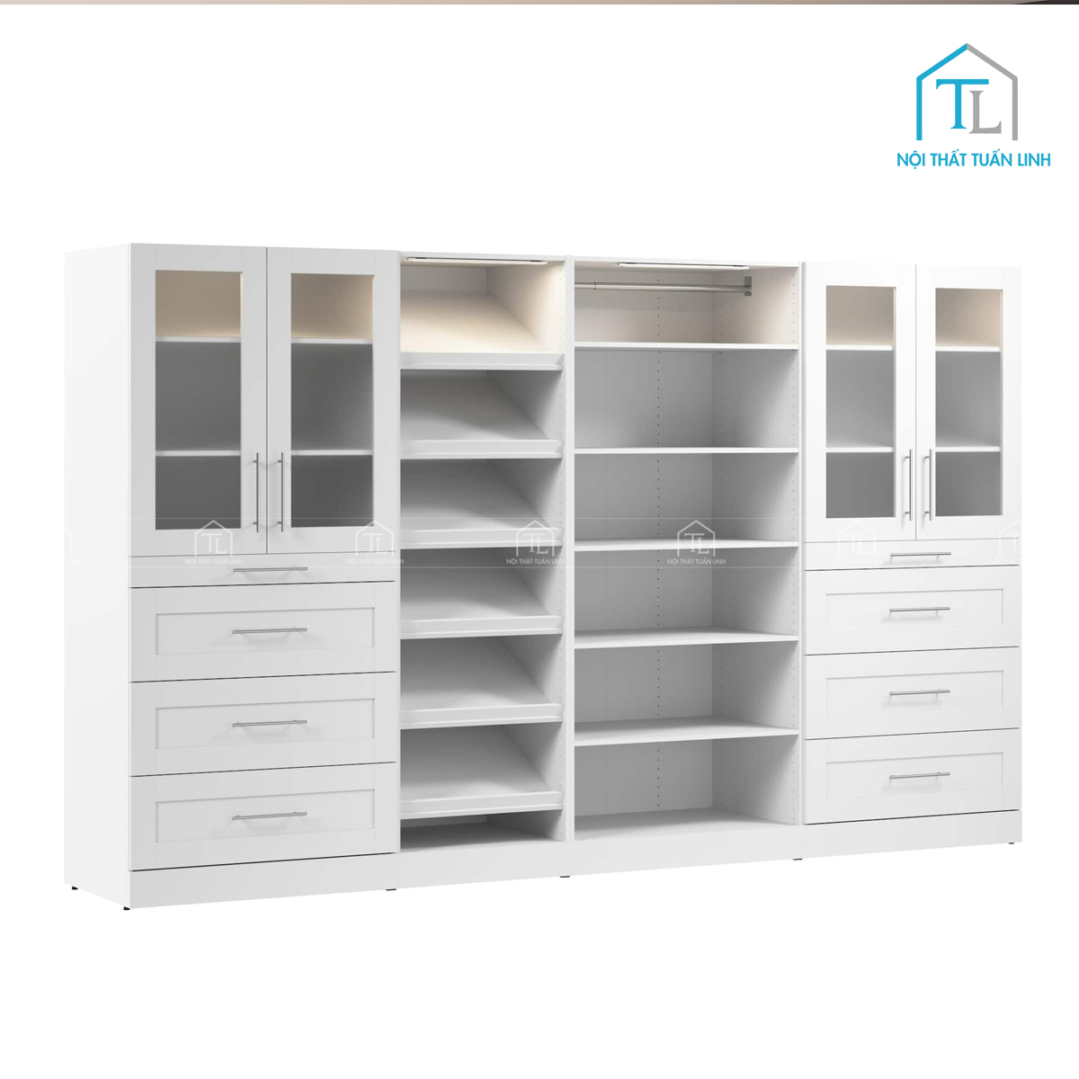 Tủ quần áo gỗ công nghiệp cánh kính mờ tích hợp đèn LED