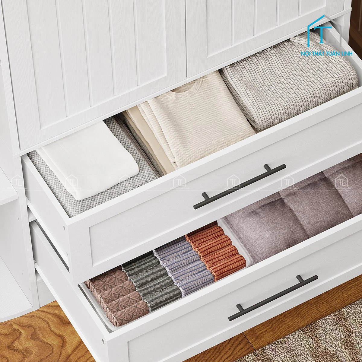 Tủ quần áo gỗ MDF 2 cánh kèm 2 ngăn kéo thiết kế hiện đại