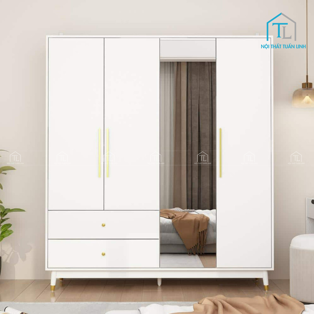 Tủ quần áo gỗ mdf màu trắng 1 cánh gương – thiết kế hiện đại, nhiều ngăn lưu trữ