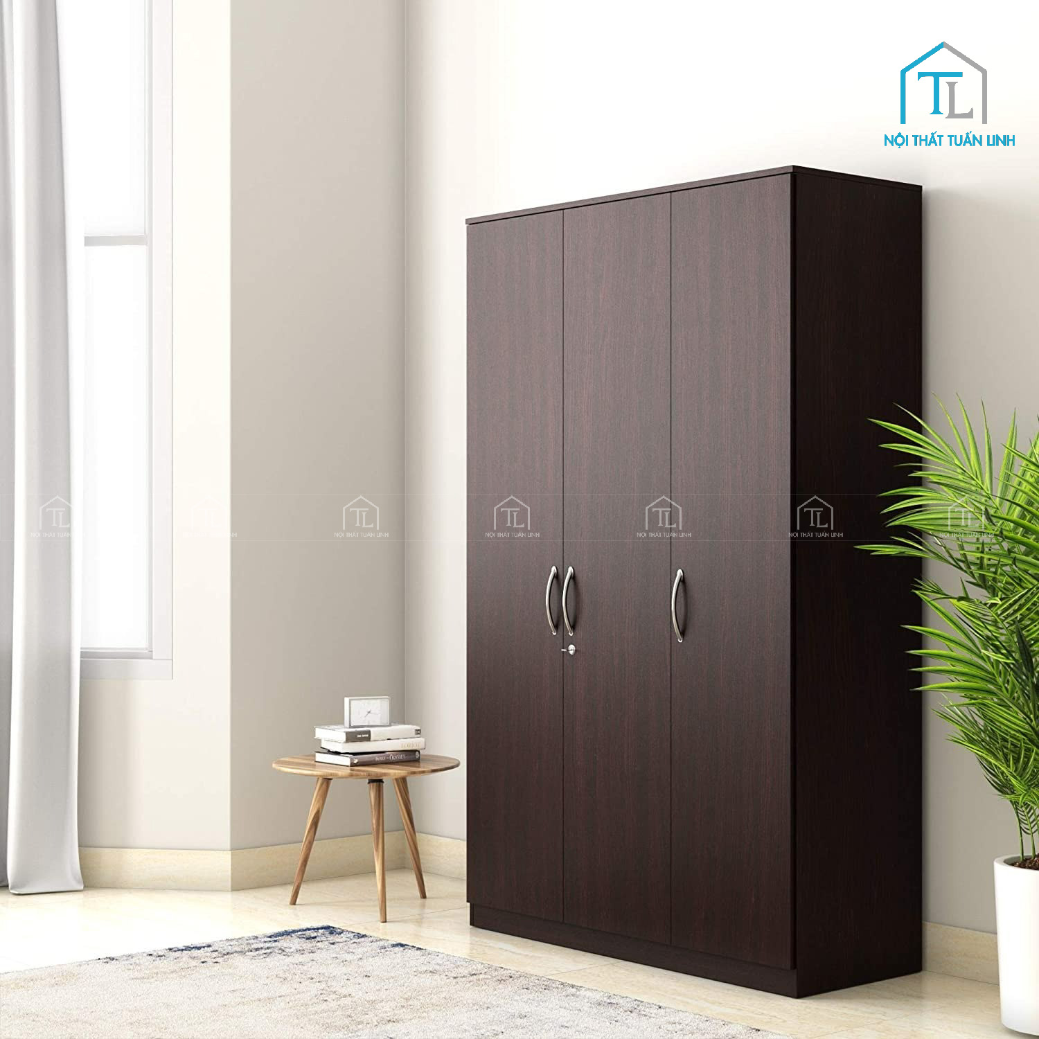 Tủ quần áo gỗ MDF phong cách đơn giản màu nâu đen