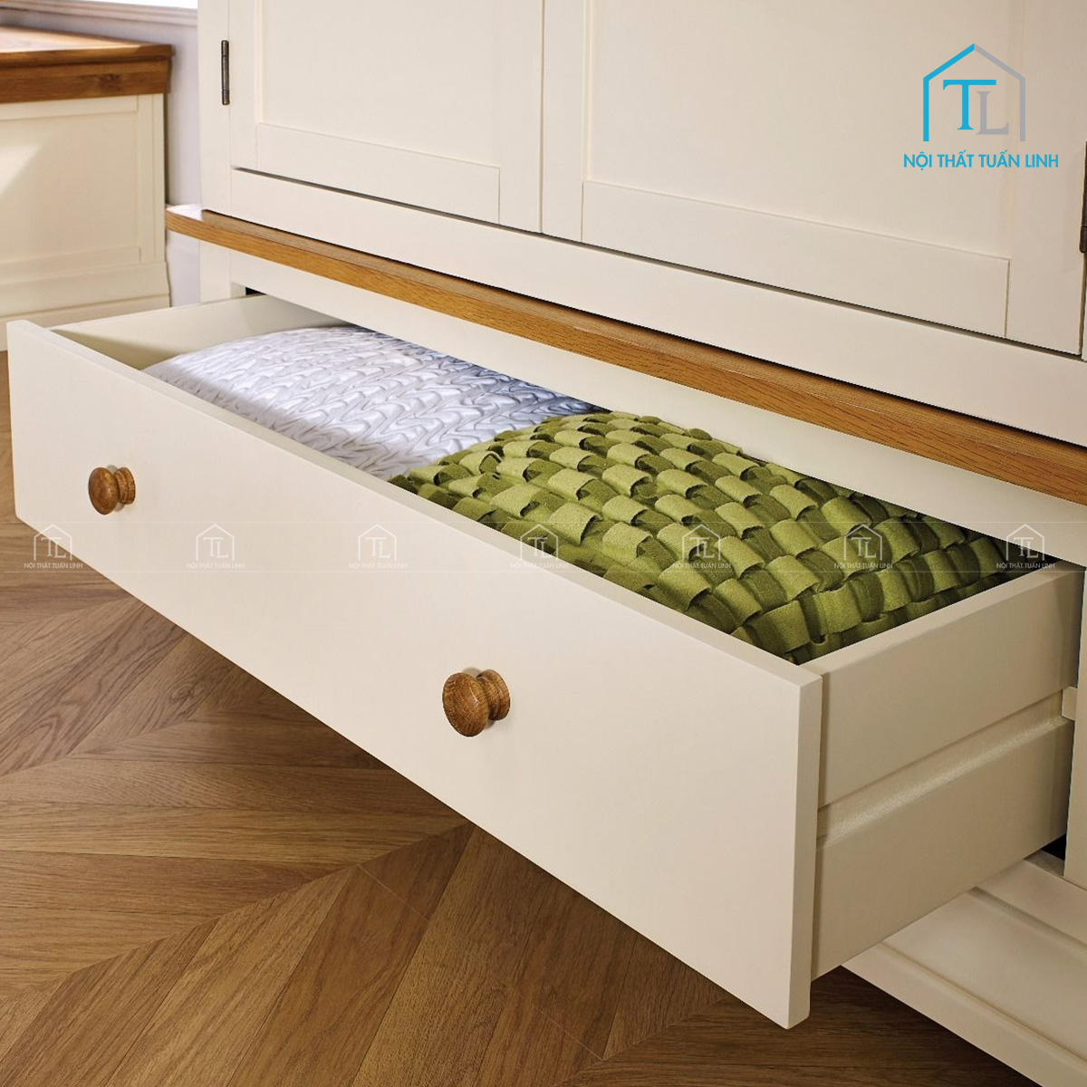 Tủ bếp Acrylic bóng màu xanh hiện đại