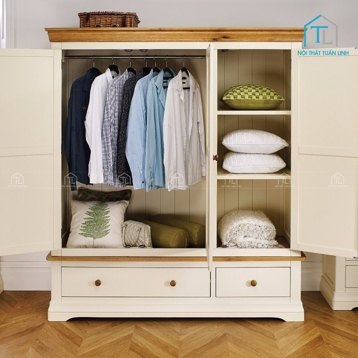 Tủ bếp Acrylic bóng màu xanh hiện đại