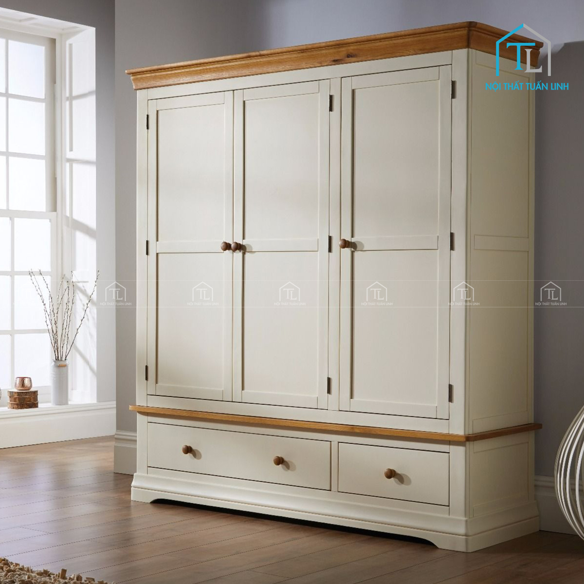 Tủ bếp Acrylic bóng màu xanh hiện đại