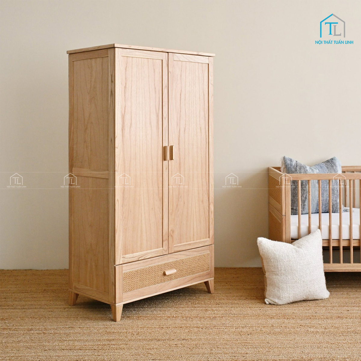 Tủ quần áo trẻ em bằng gỗ phong cách đơn giản, mộc mạc, bền đẹp