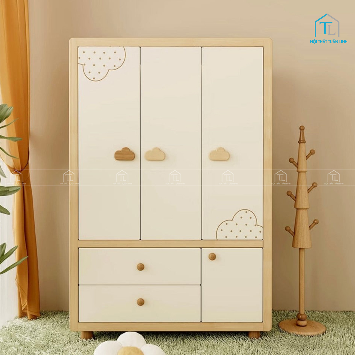 Tủ quần áo trẻ em gỗ công nghiệp thiết kế dễ thương, tiện lợi cho bé