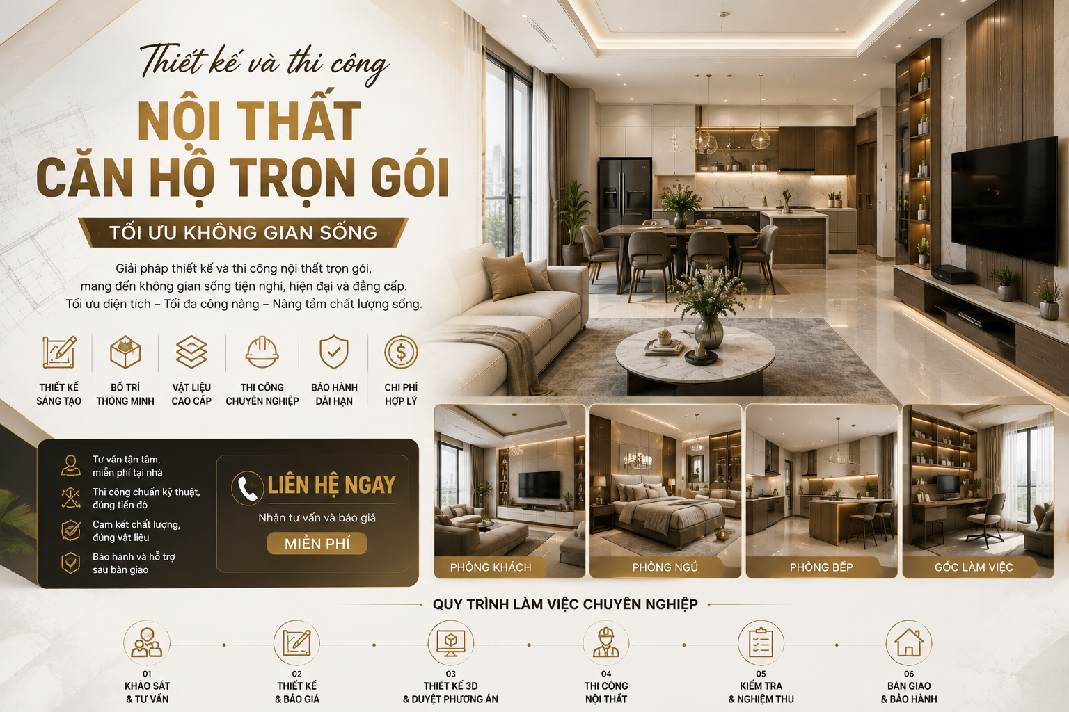 Thiết kế và thi công nội thất căn hộ trọn gói – Tối ưu không gian sống