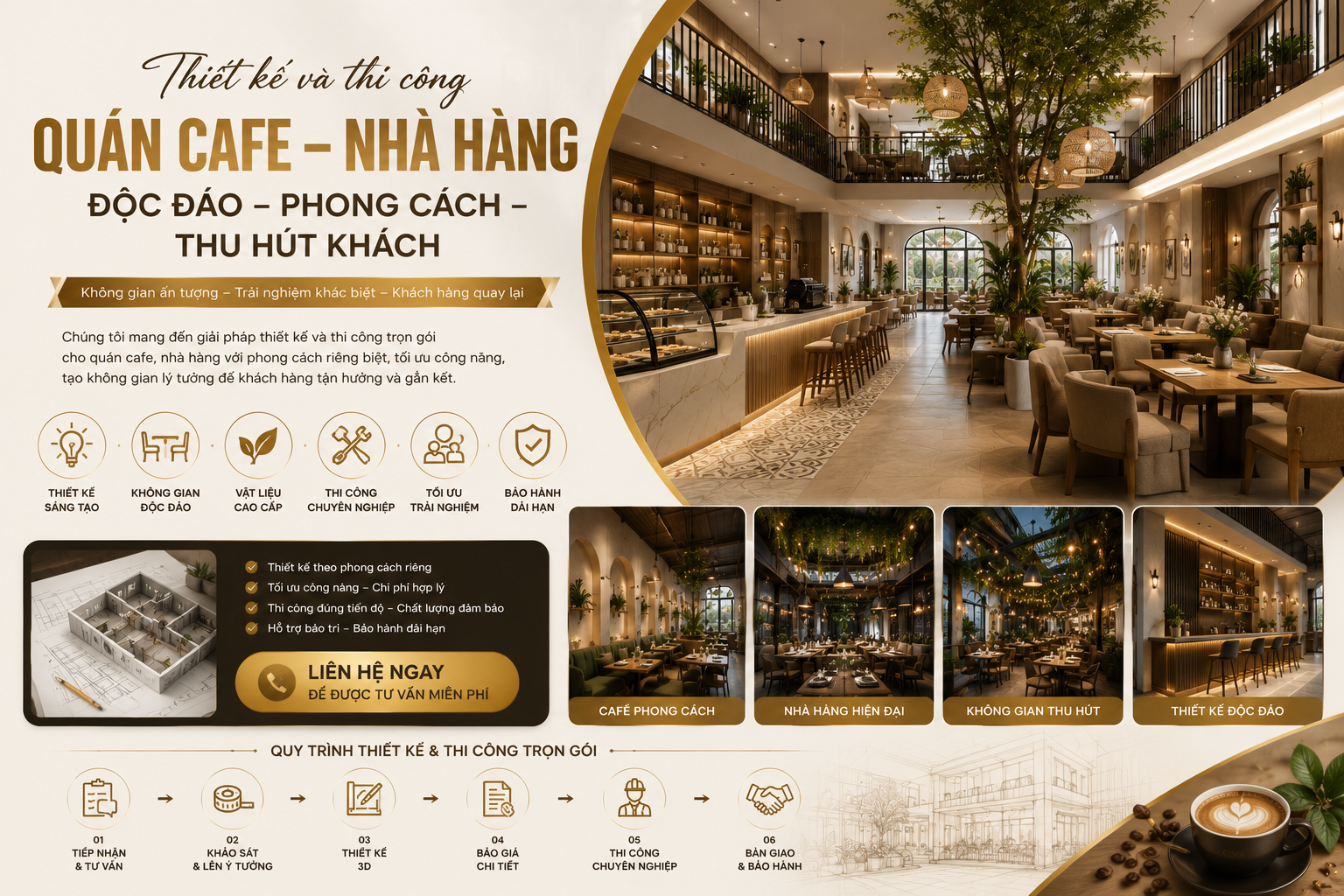 Thiết kế và thi công quán cafe – nhà hàng độc đáo, phong cách, thu hút khách