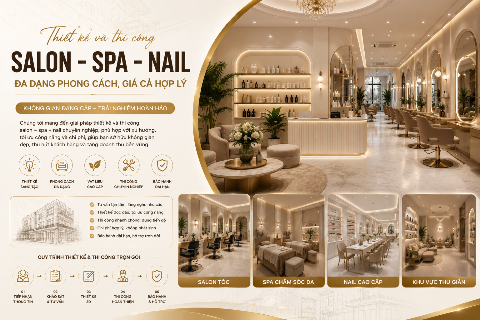 Thiết kế và thi công salon – spa – nail đa dạng phong cách, giá cả hợp lý