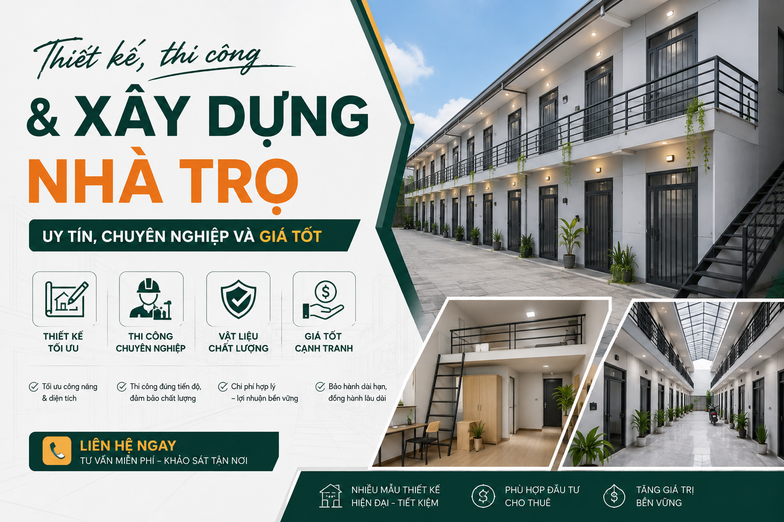Thiết kế, thi công & xây dựng nhà trọ uy tín, chuyên nghiệp và giá tốt